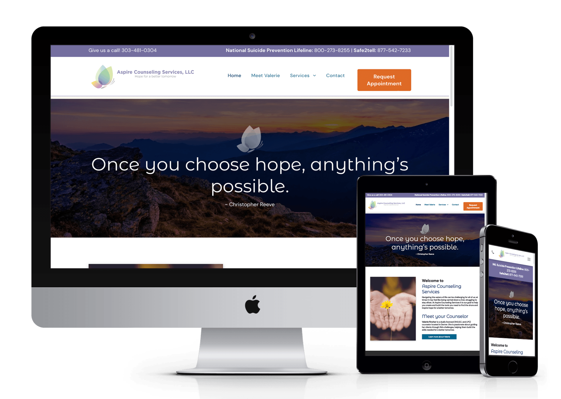 Aspire Counseling website design screenshot