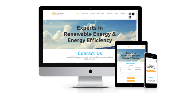 Bayou Solar website design screenshot