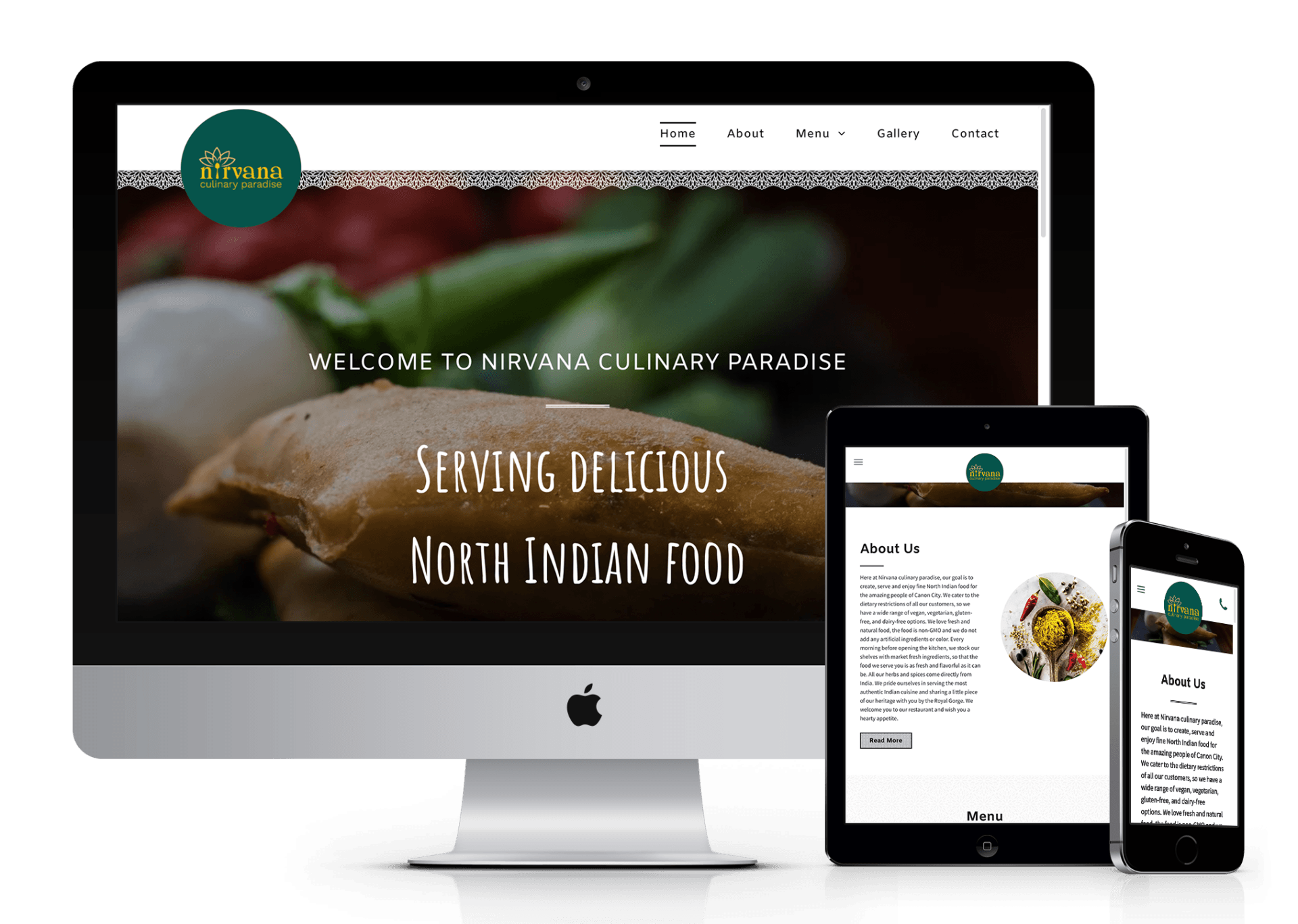Nirvana Indian Cuisine website design screenshot