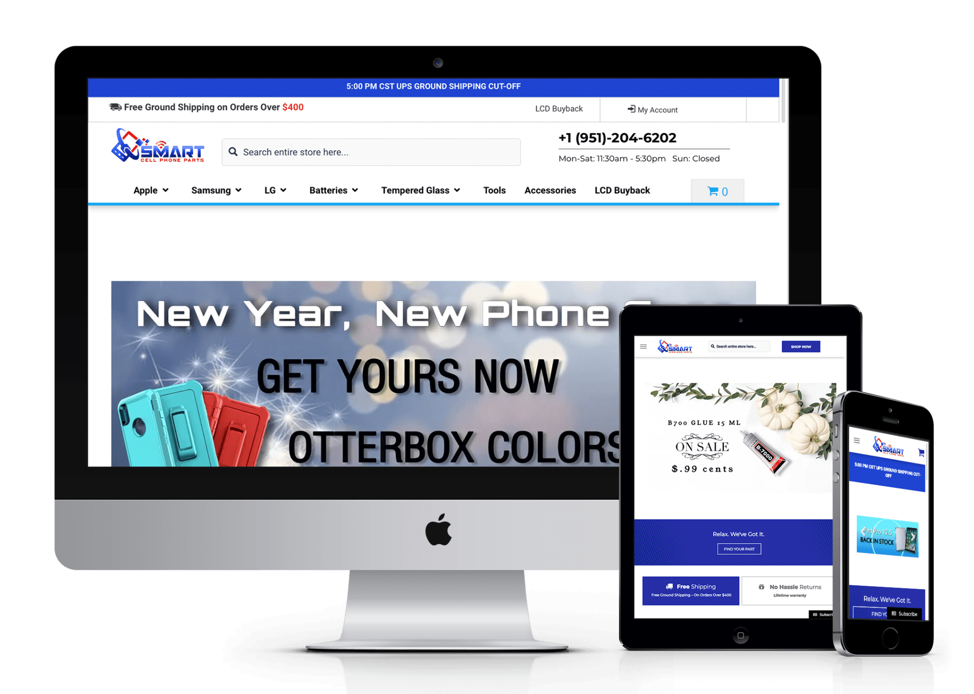 Smart Cell Phone Parts website design screenshot