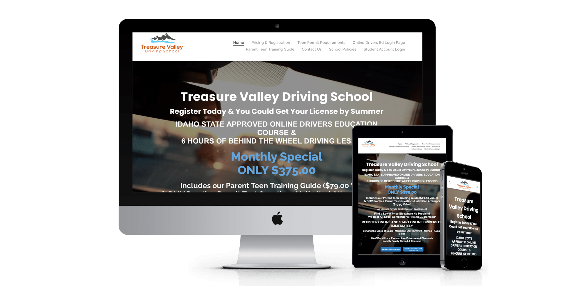 Treasure Valley Driving School website design screenshot