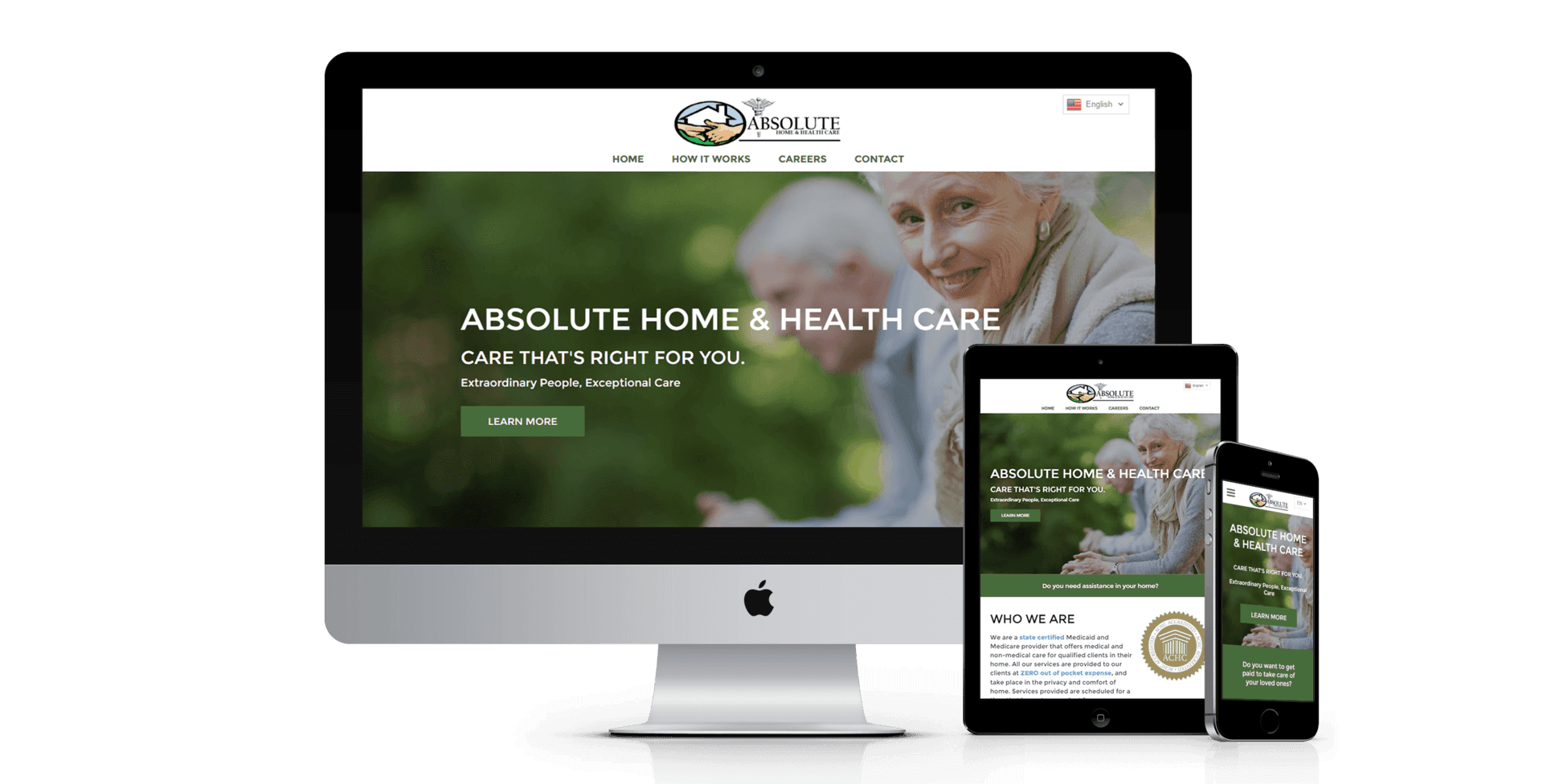 Absolute Home Care website design screenshot