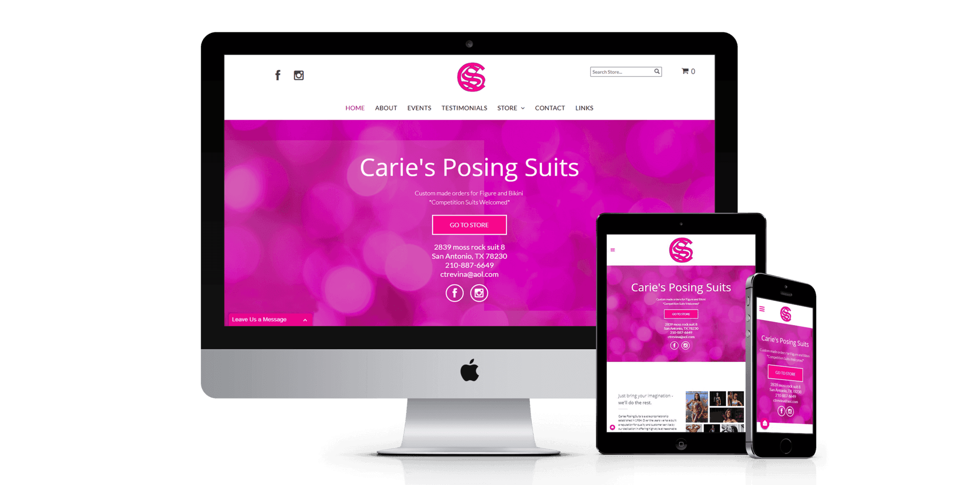 Carie's Posing Suits website design screenshot