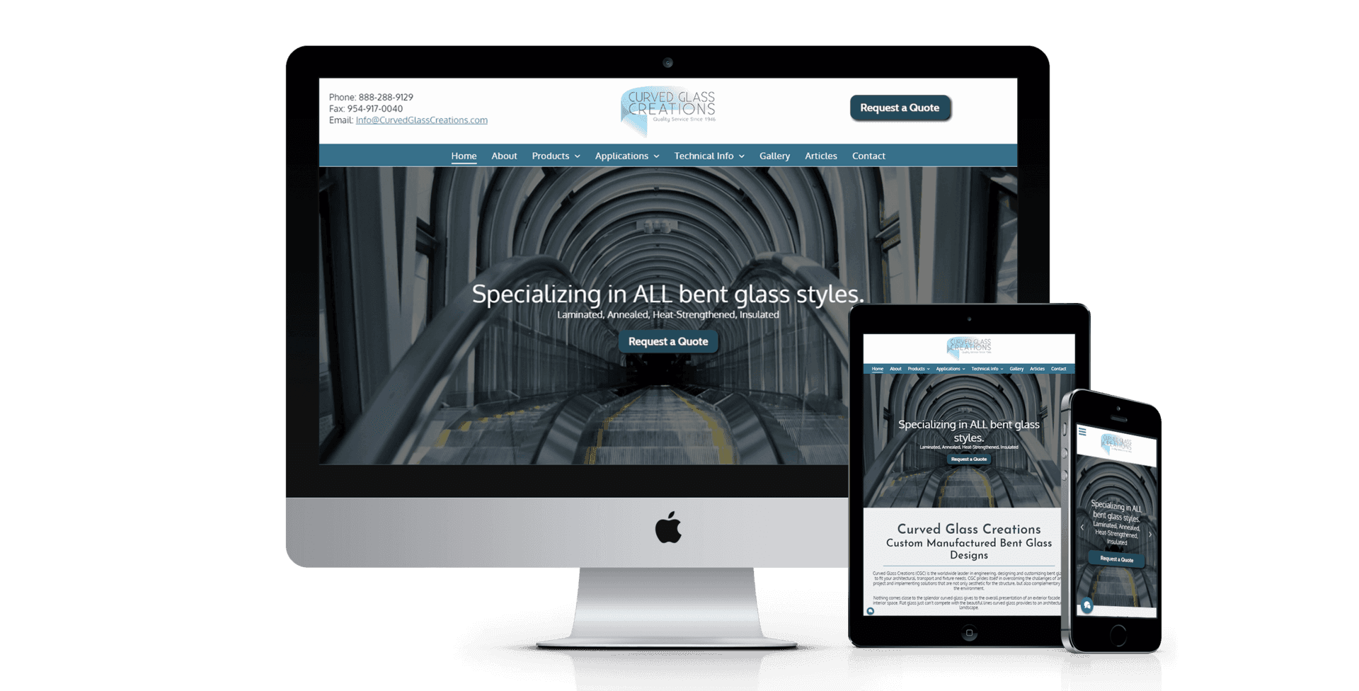 Curved Glass Creations website design screenshot