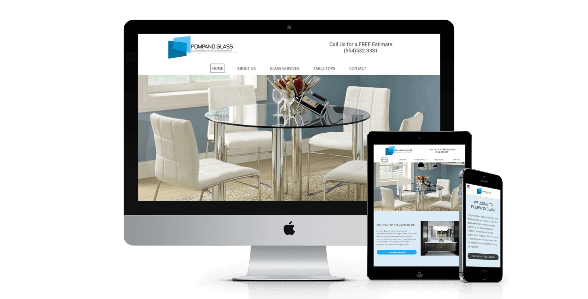 Pompano Glass website design screenshot