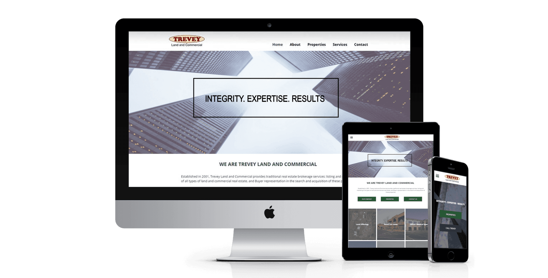 Trevey land and commercial real estate website preview