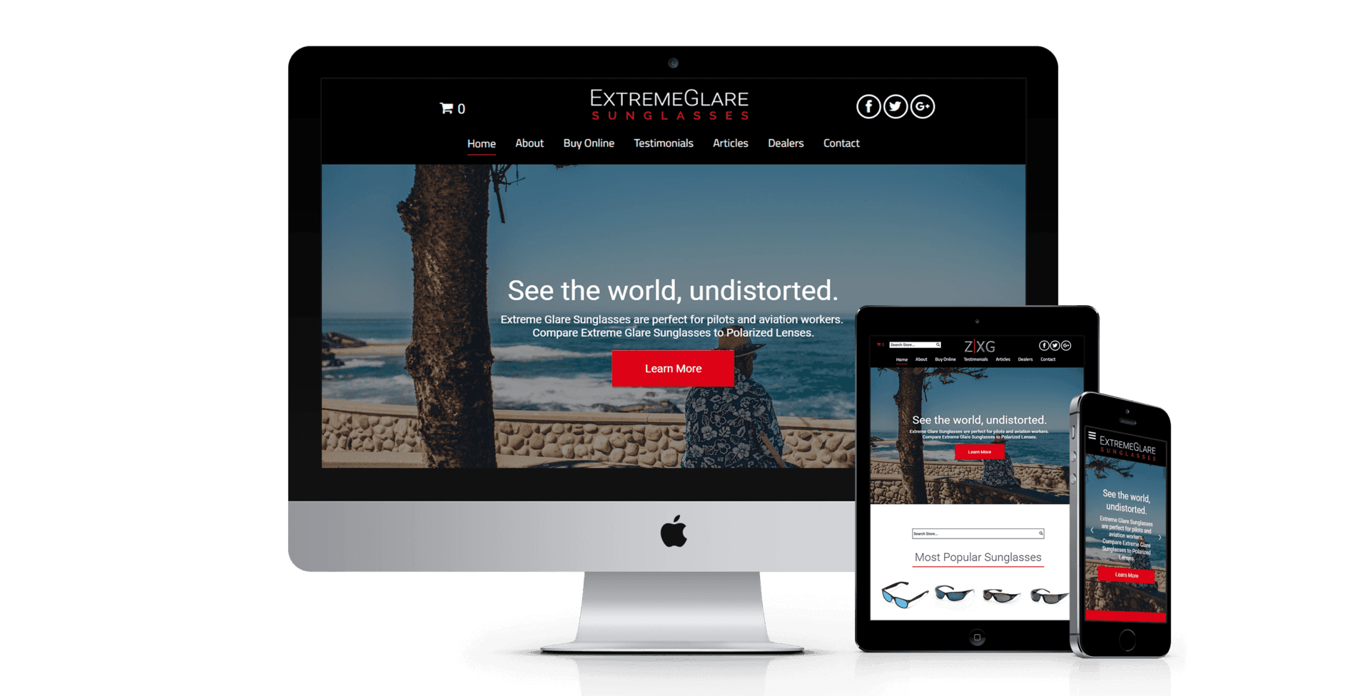 ExtremeGlare sunglasses and eyewear website preview